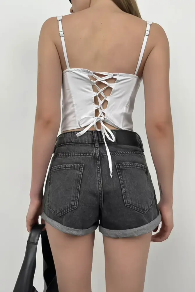 Duble Paça Denim Şort Siyah - 2