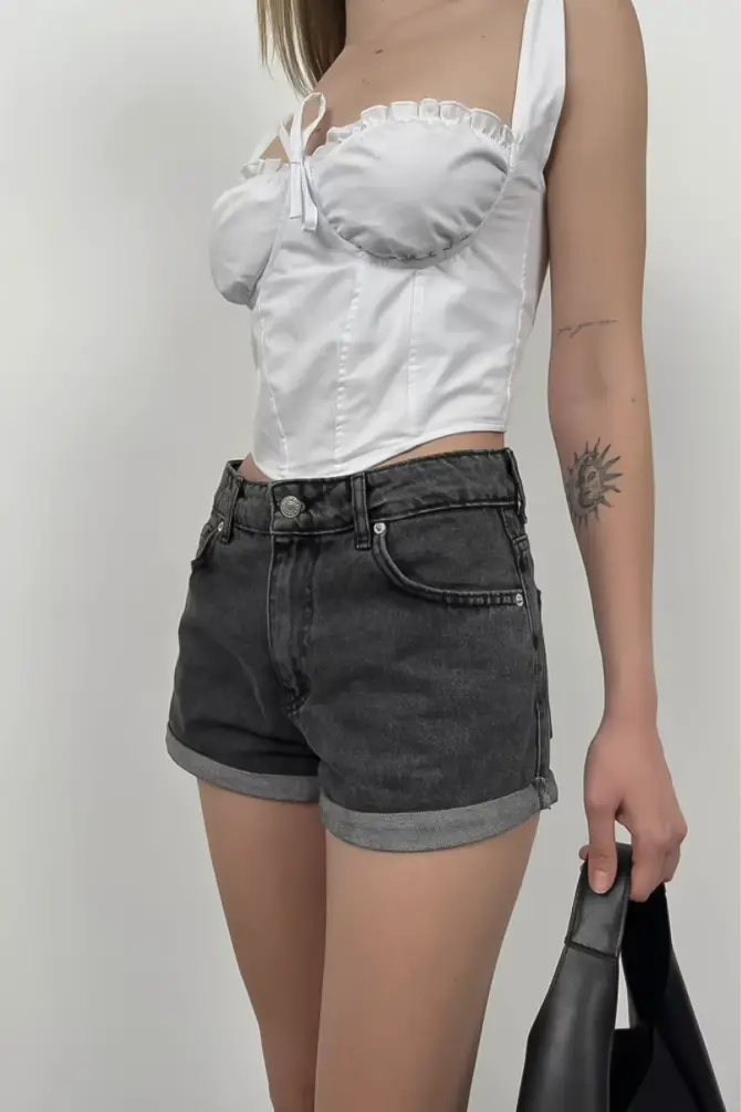 Duble Paça Denim Şort Siyah - 3