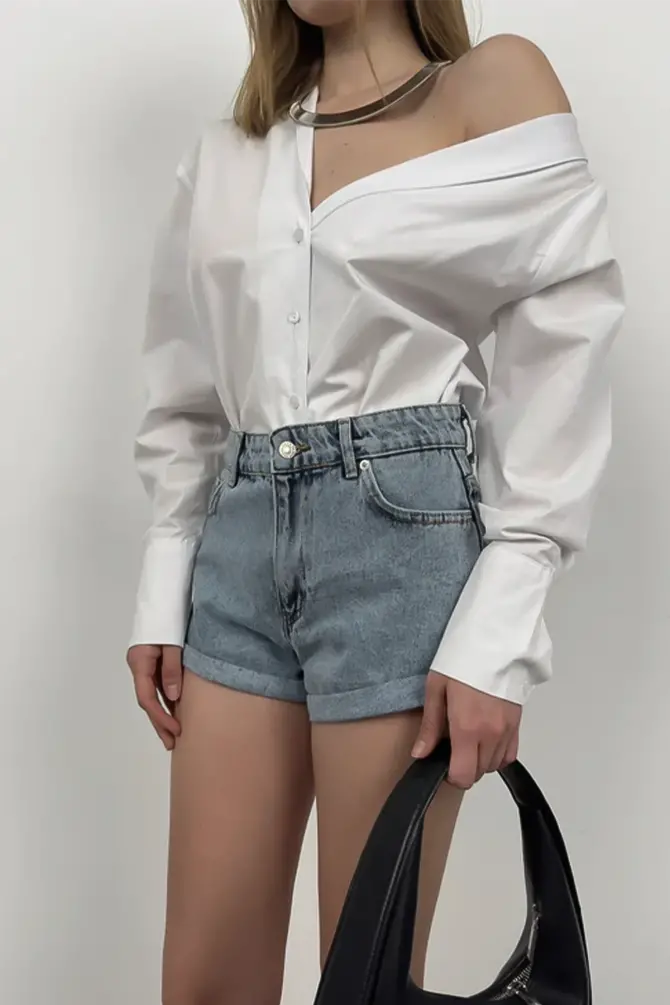 Duble Paça Denim Şort - 3