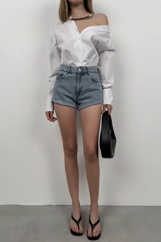 Duble Paça Denim Şort - 4