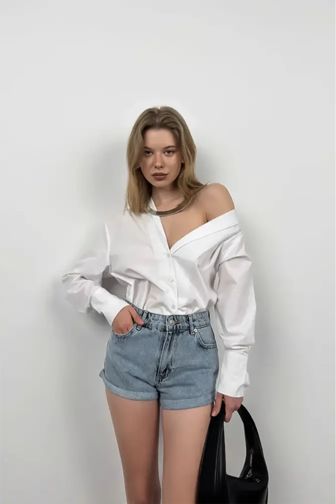 Duble Paça Denim Şort - 1