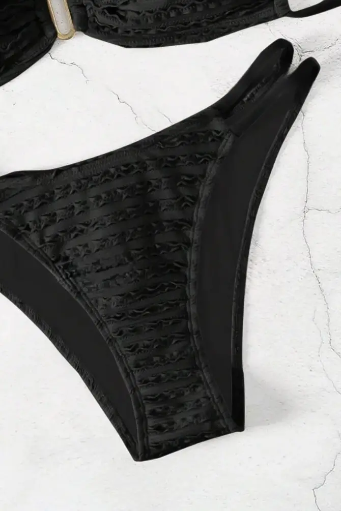 Siyah Dantel Detaylı Bandeau Bikini Takımı - 2