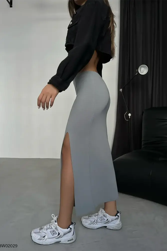 Yırtmaçlı Midi Boy Etek - 4